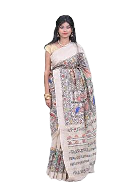 Mithila Madhubani Hand Painting Saree